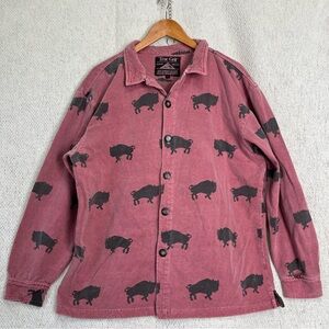 True Grit Vintage Buffalo Shirt Mens Large Faded Red Thick Cotton Button Down L